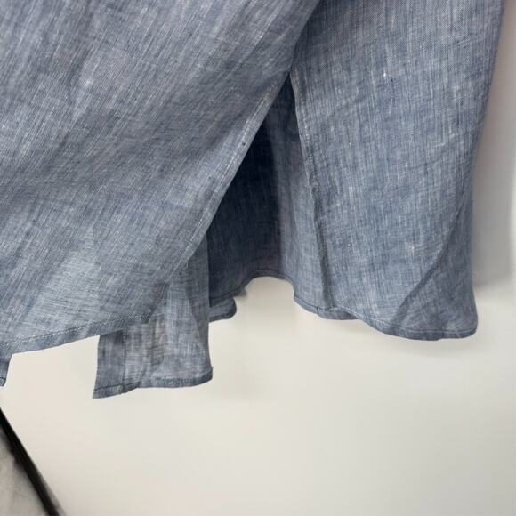 NWT Crown Linen Designs Shirt Dress Women 2 Blue Long Sleeve Coastal Oversized - Picture 6 of 10